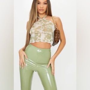 Pretty Little Thing green Mesh Halter Top